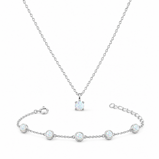 White Opal Solitaire Necklace & Bracelet Gift Set