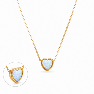 White Opal Solitaire Heart 18k Gold Necklace