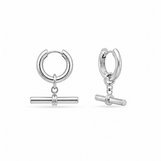 T-Bar charm Hoop Silver Earrings