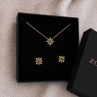 Opal Fire Gift Set - Earrings & Necklace - 16K Gold Plated