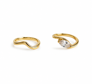 Gold Sculptural Ring Set with Marquise Stone