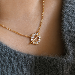 Dainty Gold Teardrop Crystal Circle Pendant Necklace 18k Gold