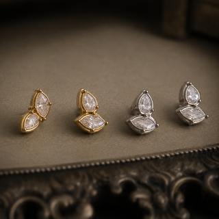 Bezel Set Marquise CZ Studs 18K Gold