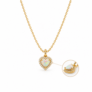 Opal Heart & CZ Pendant Necklace – Gold Vermeil Sterling Silver