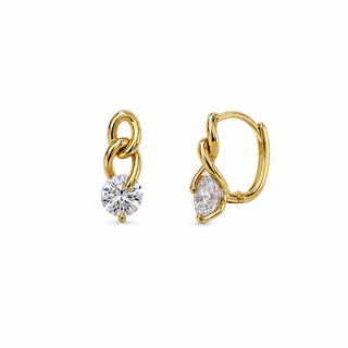 18K Gold Sterling Silver Chain Link CZ Huggie Earrings