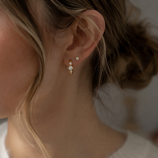Sterling Silver Pearl & CZ detail Hoop Earrings in 18K Gold