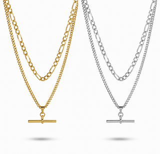 Layered Cuban & Figaro T-Bar Necklace