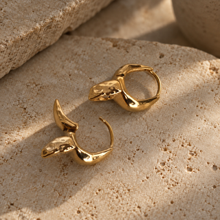 Waterproof Gold Sculptural Trillion CZ  Earrings 18K Gold