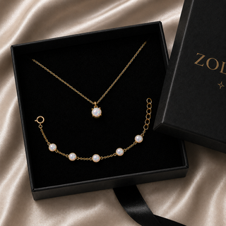 White Opal Solitaire Necklace & Bracelet Gift Set