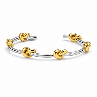 Heart Knotted Two-Tone Cuff Bracelet