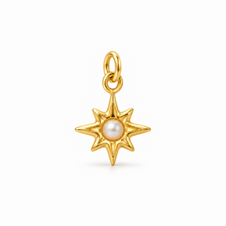 Waterproof Pearl North Star Charm – 18k Gold PVD