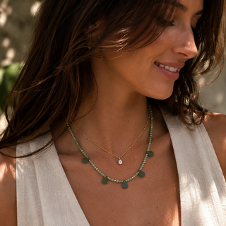 Jade Green Bead Necklace 16k Gold