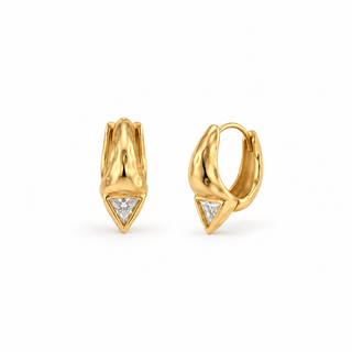 Waterproof Gold Sculptural Trillion CZ  Earrings 18K Gold