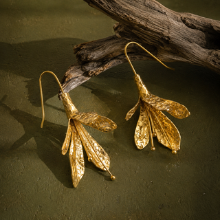 18K Gold Waterproof Botanical Threader Statement Earrings