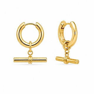 T-Bar charm Hoop Earrings in 18k Gold
