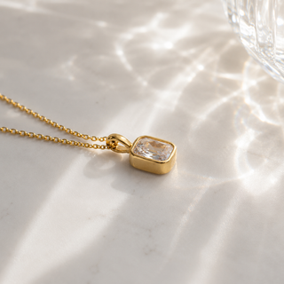 16K Gold Pendant Necklace | Radiant Cut Bezel Set