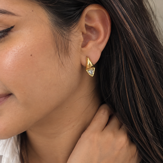 Waterproof Gold Sculptural Trillion CZ  Earrings 18K Gold