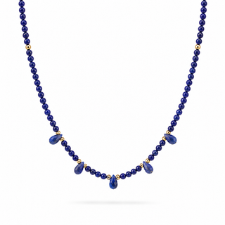 Blue Lapis Lazuli Bead Necklace 16k Gold