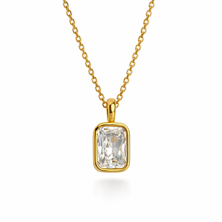 16K Gold Pendant Necklace | Radiant Cut Bezel Set