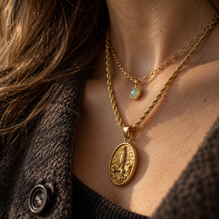St Christopher Medallion Rope Necklace 18K Gold