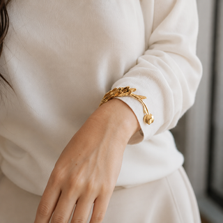 Sculptural Cuff Bracelet Floral Waterproof Open Bangle 18K Gold & Silver