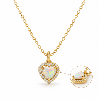 Opal Heart & CZ Pendant Necklace – Gold Vermeil Sterling Silver