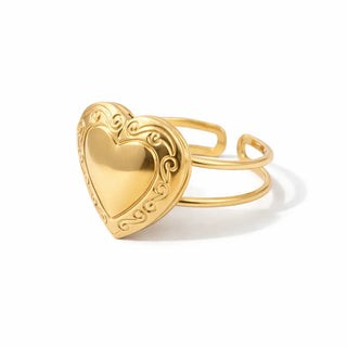 Heart Locket Ring Adjustable Statement Ring