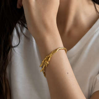 Sculptural Cuff Bracelet Floral Waterproof Open Bangle 18K Gold & Silver