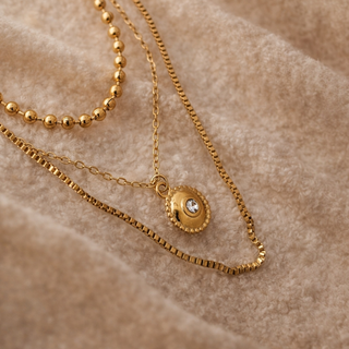 LUME Triple layer Bead CZ Gold Necklace