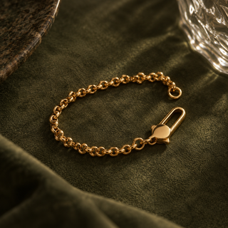 Openable Oval Clasp Rolo Chain Bracelet 18K Gold Charm Holder
