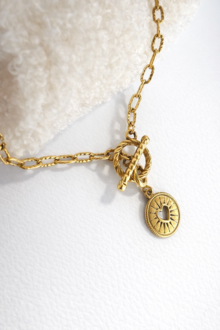 Heart Drop Detachable Charm T-Bar Toggle Necklace