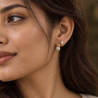 18K Gold Sterling Silver Chain Link CZ Huggie Earrings