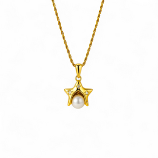 LUME Puffed Star Pearl Pendant Necklace