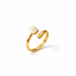 Solitaire Pearl Wrap Band Gold Ring