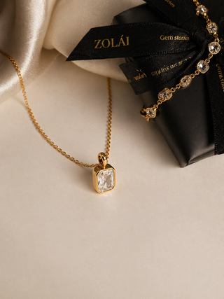 16K Gold Pendant Necklace | Radiant Cut Bezel Set