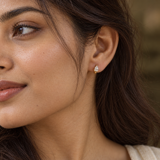 18K Gold Pear cut Half Bezel CZ Huggie Earrings