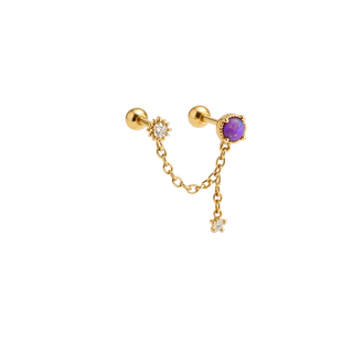 Purple Gem Chain Drop Piercing Stud Earring