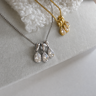 Danity Cluster Teardrop Bezel Pendants Necklace 18k Gold or Silver