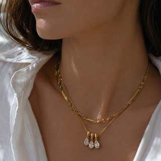 Danity Cluster Teardrop Bezel Pendants Necklace 18k Gold or Silver