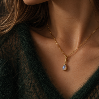14K Gold Vermeil Genuine Moonstone Teardrop Pendant