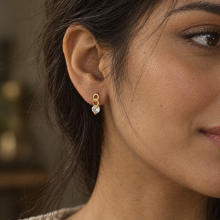 18K Gold Sterling Silver Chain Link CZ Huggie Earrings