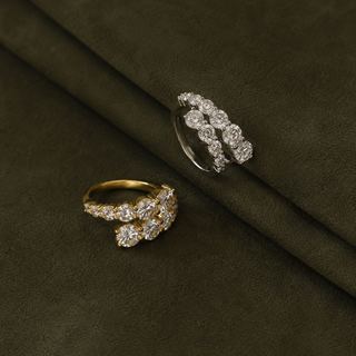 Cascade Adjustable Graduated CZ Bypass Ring 18K Gold