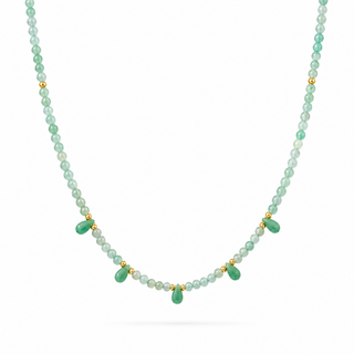 Jade Green Bead Necklace 16k Gold