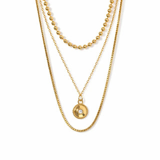 LUME Triple layer Bead CZ Gold Necklace