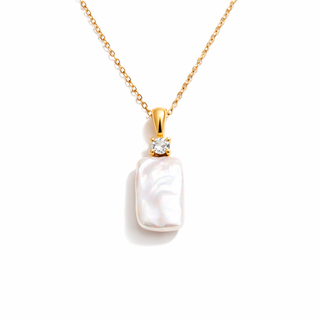 Baroque Rectangular Pearl CZ Pendant Necklace