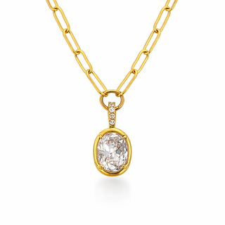 Oval Bezel Set Moissanite Pendant Necklace 16k Gold
