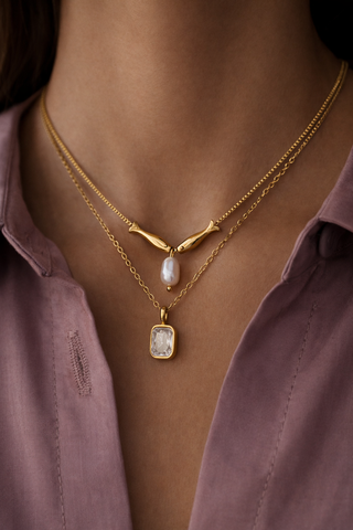 16K Gold Pendant Necklace | Radiant Cut Bezel Set