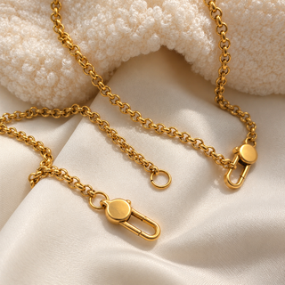 Openable Oval Clasp Rolo Chain Necklace 18K Gold Charm Holder