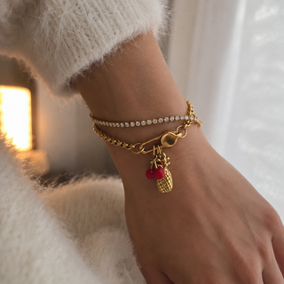 Openable Oval Clasp Rolo Chain Bracelet 18K Gold Charm Holder