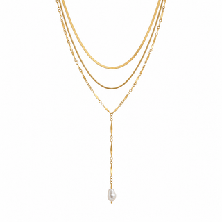 Pearl Drop Lariat 3 Layer Chain Necklace